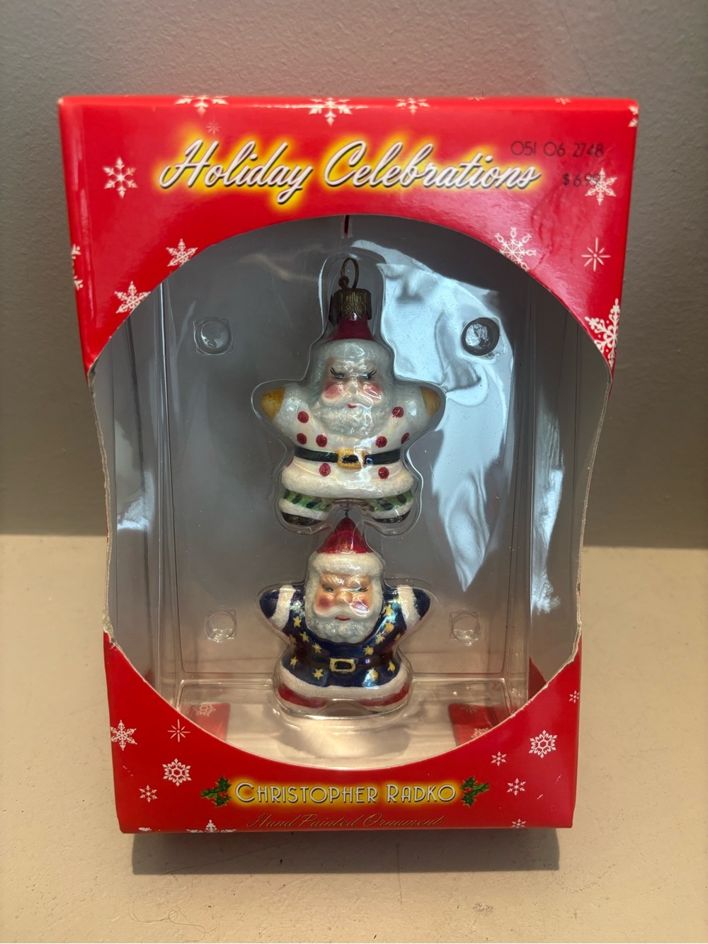 Christopher Radko Red blue Santa Star  Figure Glass Ornaments vintage sealed art